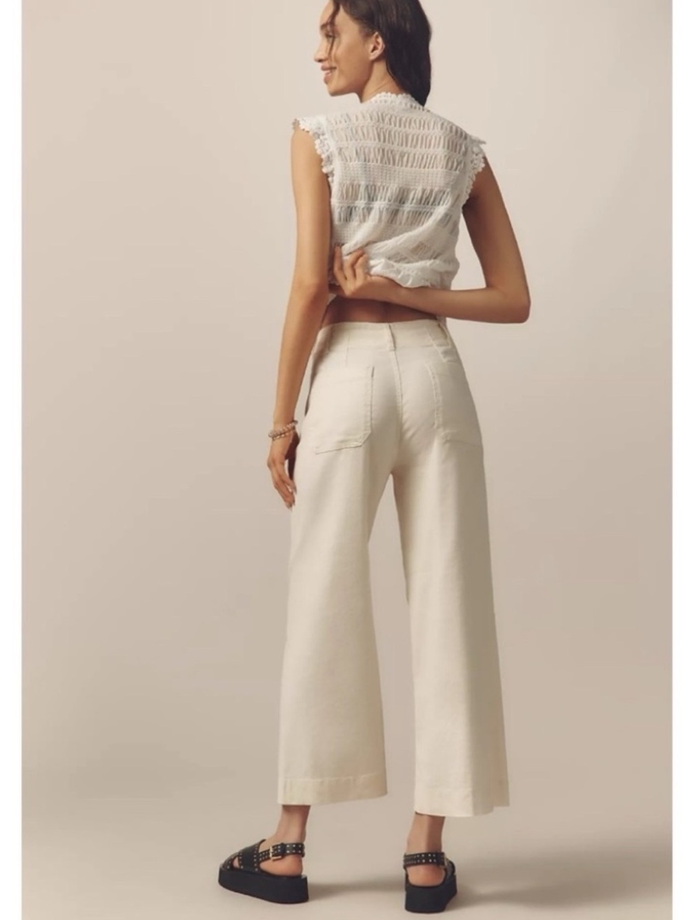 Maeve Collette Crop by Anthropologie Wide Leg Linen Blend Pants 24 Petite Flawed - Picture 2 of 10